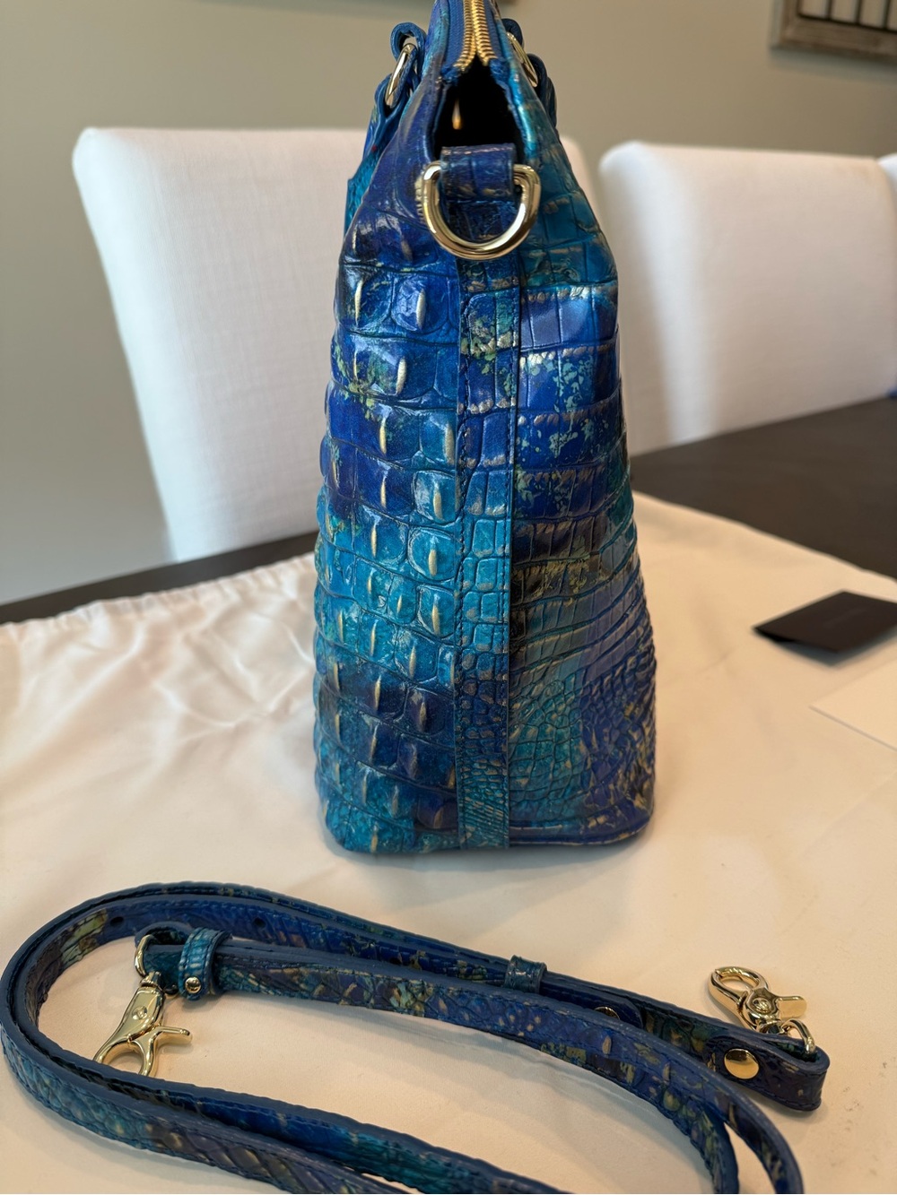 Large Duxbury Satchel - Phthalo Melbourne Blue Green Croc-Embossed Leather - Picture 12 of 12